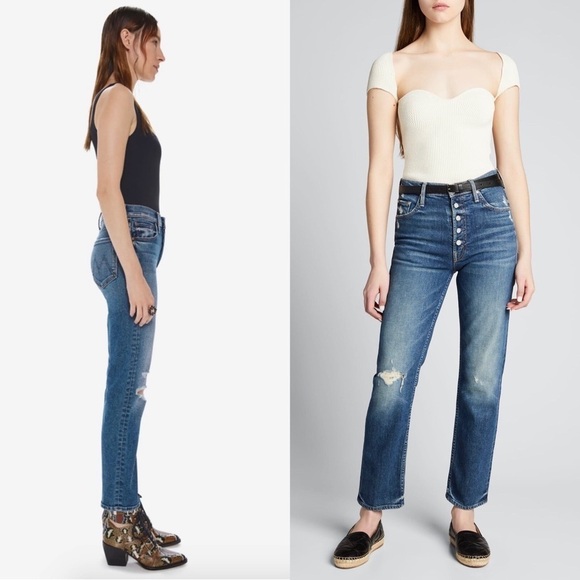 MOTHER SUPERIOR 90s High Rise Distressed Button Fly Ankle Crop Straight Jeans 26 - Picture 3 of 14